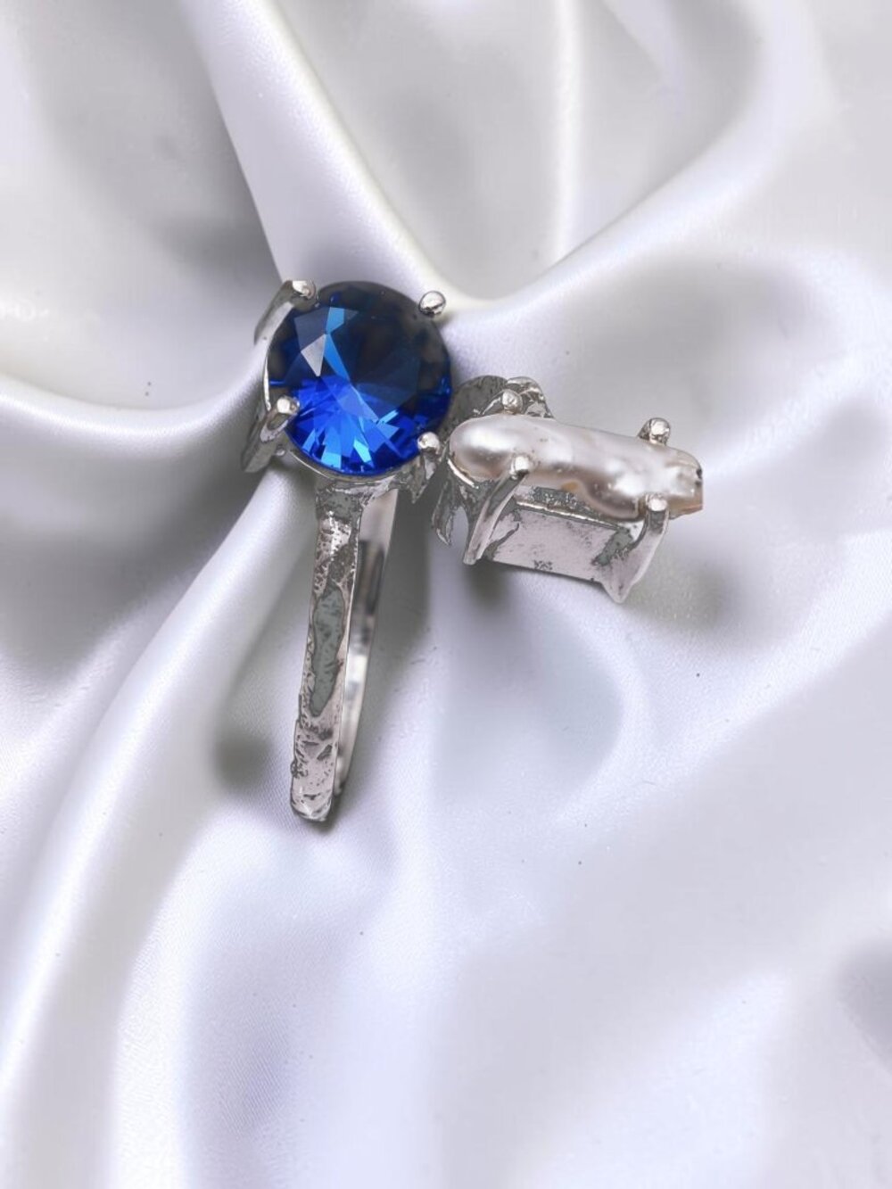 Tanzanite Biwa Pearl Handmade Ring Size-7.5